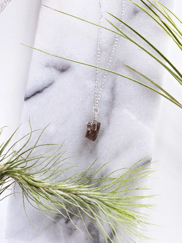 minimalistic gold necklaces for women -Raw Smokey Quartz Necklace