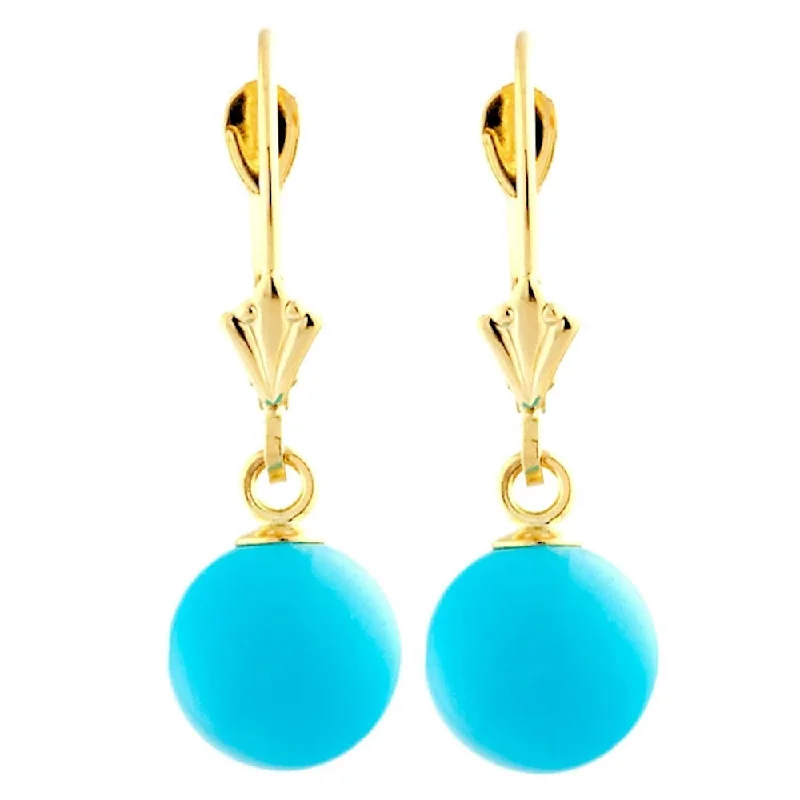 custom earrings for women -8mm Sleeping Beauty Turquoise Ball Leverback Earrings 14-20 Gold Filled