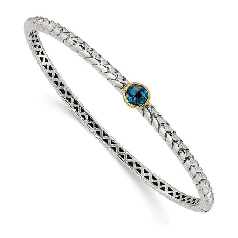 fashion bracelets for women -Sterling Silver w/14k London Blue Topaz Bangle