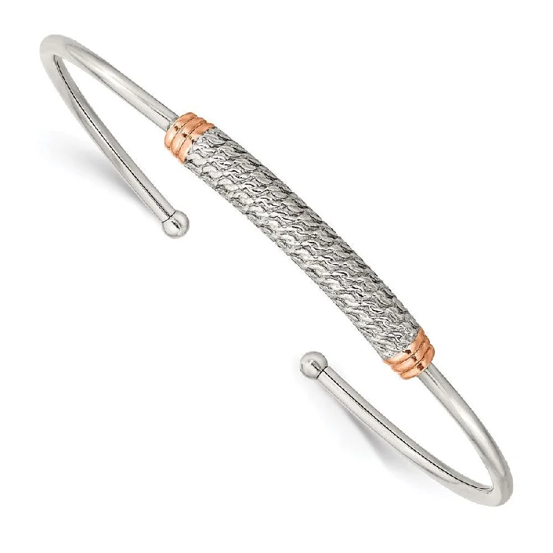 high-quality bangles for women -Stainless Steel Polished Rose IP-plated Flexible Cuff Bangle