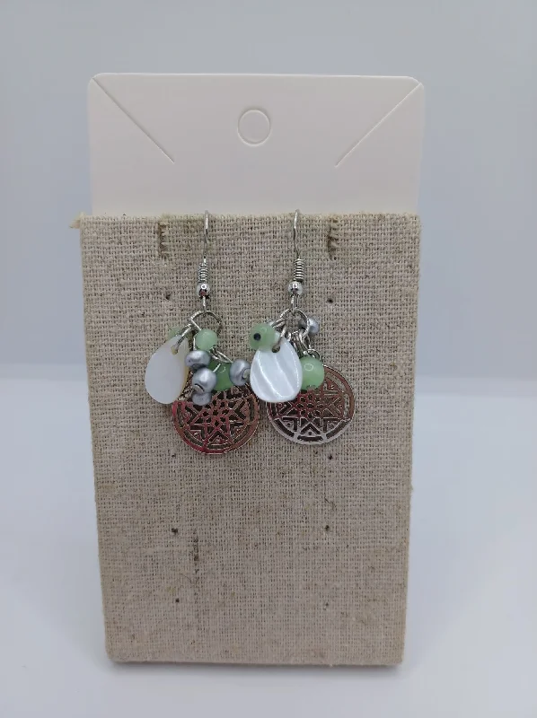 women’s cubic zirconia earrings -Green Beaded Earrings w/ Shell Charms