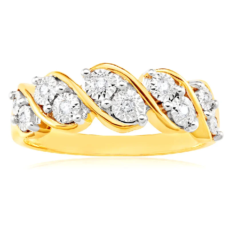 women’s emerald engagement rings -9ct Yellow Gold Diamond Ring Set with 10 Beautiful Brilliant Diamonds