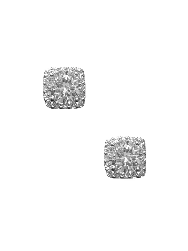 colorful drop earrings for women -Square Pave Studs - Silver