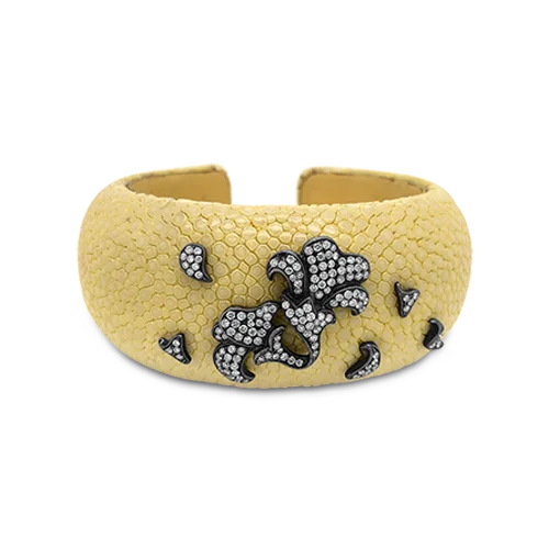 stackable bracelets for women -Diamond Encrusted Stingray Skin Bangle