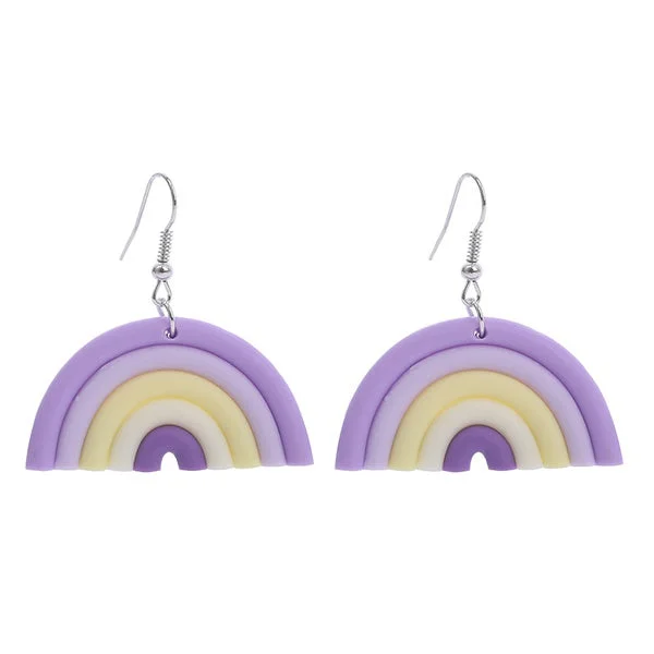 trendy earrings for women -Purple & Yellow Acrylic Rainbow Earrings