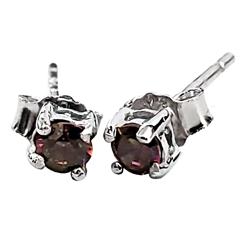 custom engraved earrings for women -1000 Jewels Brilliant Cut Simulated Rainbow Mystic Topaz Ice CZ Silver Stud Earrings