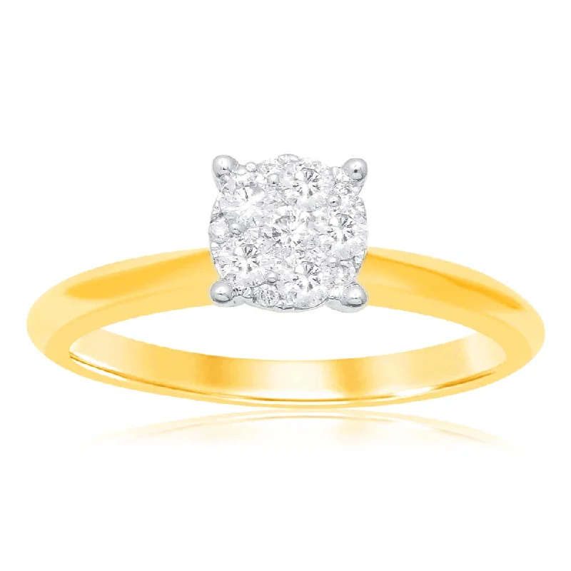 women’s affordable diamond rings -Luminesce Lab Grown 9ct Yellow Gold 0.25 Carat Diamond Ring with 11 Diamonds