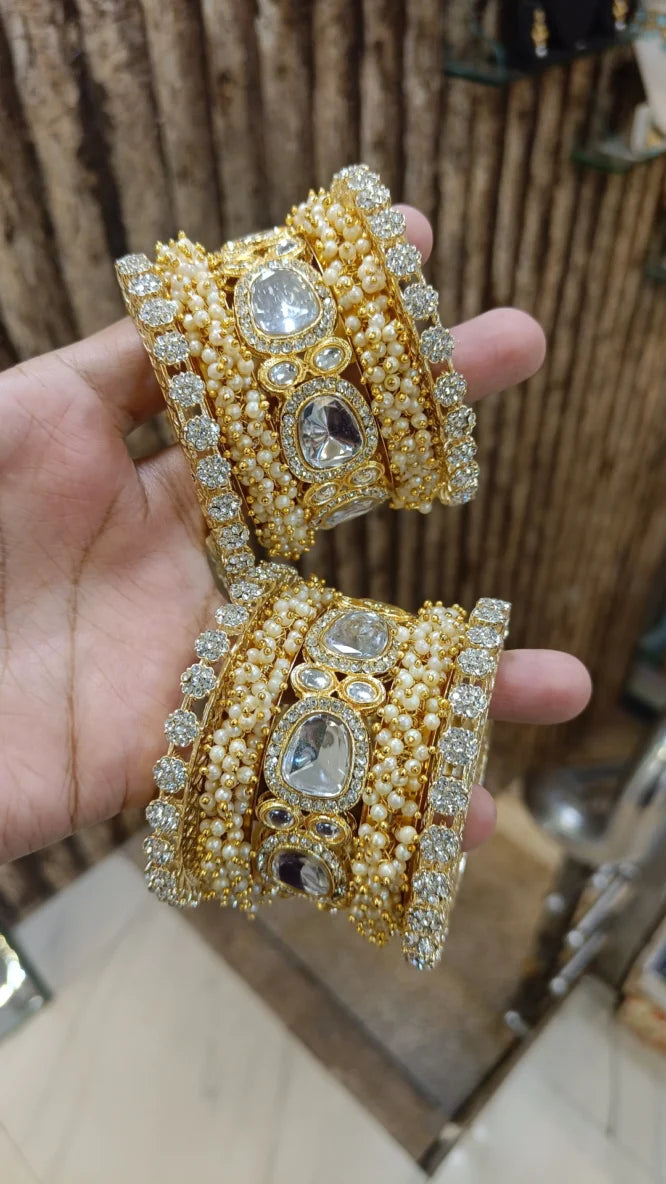 chunky bangles for women -Indian Bridal Bangles with Pearl Details Floral Design