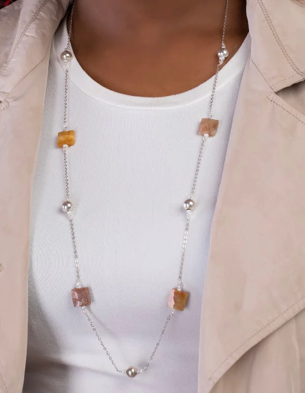 multi-layered necklaces for women -Balls and Brown Quartz Necklace