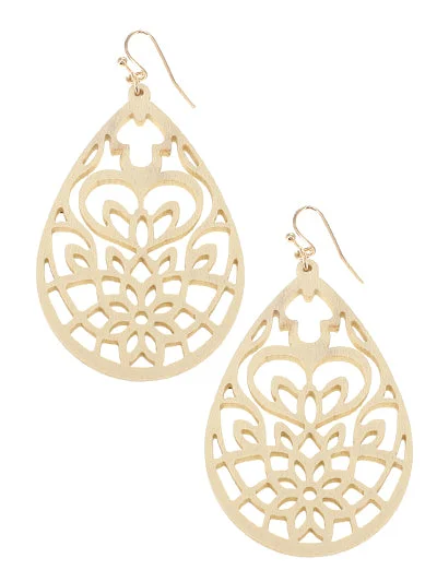 women’s butterfly earrings -Tan Filigree Wooden Earrings