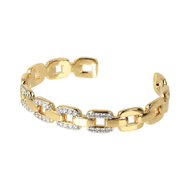 birthstone bangles for women -Bronzallure Golden Cubic Zirconia Link Bangle