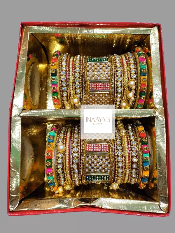 chic bracelets for women -Rajwadi Bangles Choora, Kundan Bridal chuda, Dulhan Bridal Art Stones Bangles Set, Jaipur Rajasthani Indian chura, Multicolor Punjabi Chuda