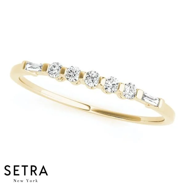 women’s adjustable rings -FANCY SHAPE BAGUETTE & ROUND CUT 14K GOLD DIAMONDS WEDDING BAND RING