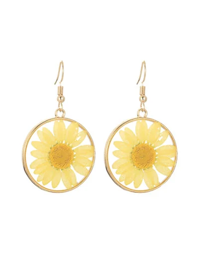 women’s dainty earrings -Yellow Daisy Pressed Flower Earrings