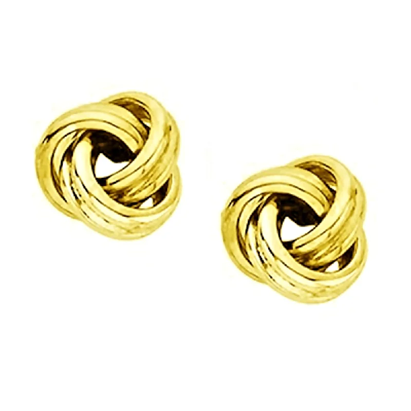 silver drop earrings for women -7.3mm Wide Lovers Knot Post Stud Earrings, Solid 14K Yellow Gold