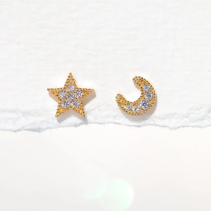 women’s hoop earrings with gemstones -14k Fine My Moon and Stars Stud Earrings