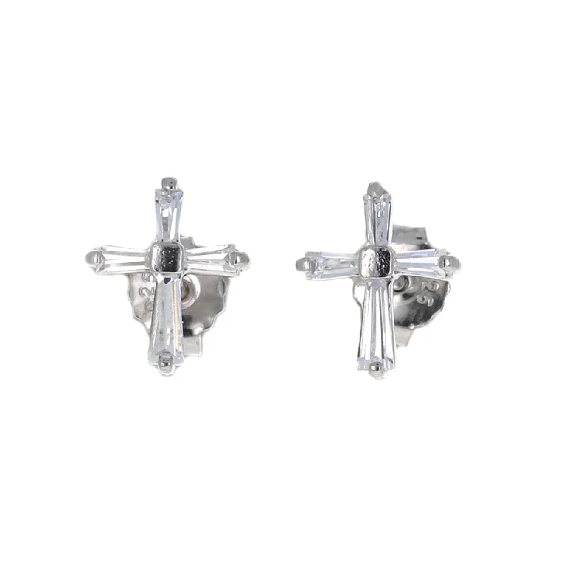 women’s cute earrings -Faith Statement Clear CZ Cross Stud Earrings