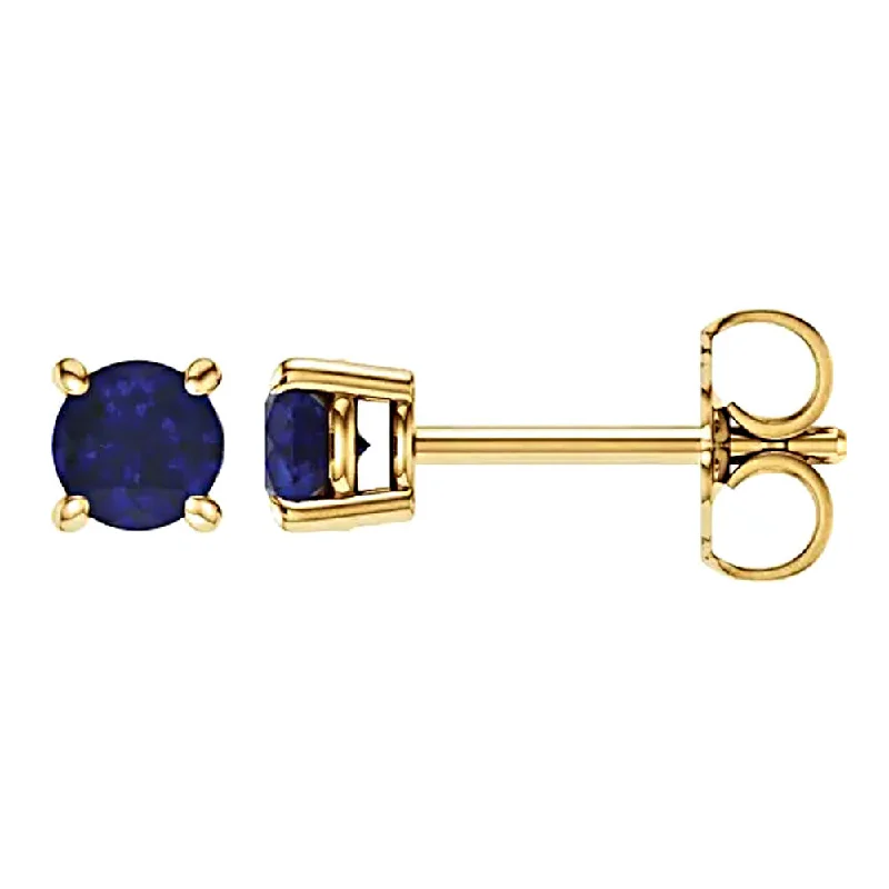 women’s statement earrings with gemstones -Natural Blue Sapphire Cast Basket Stud Earrings 14K Yellow Gold