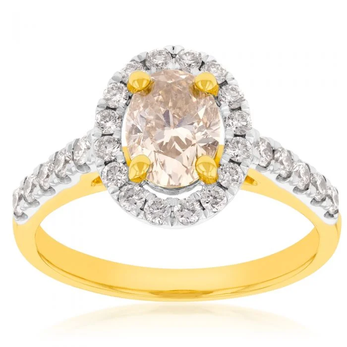 antique engagement rings for women -18ct Yellow Gold 1.50 Carat Diamond Ring With 1 Carat Oval Australian Diamond