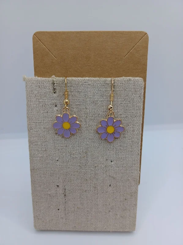 gold-plated earrings for women -Purple Daisy Earrings