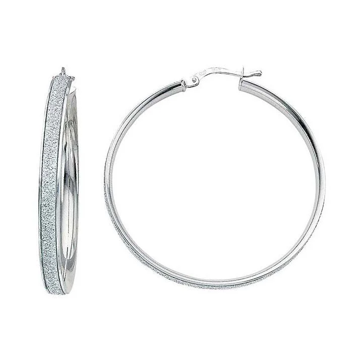 elegant earrings for women -35mm Glitter Hoop Earrings 925 Sterling Silver