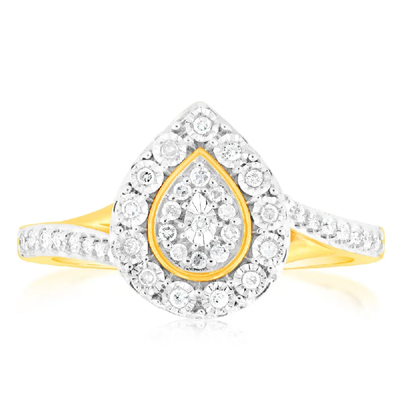 women’s unique diamond engagement rings -9ct Yellow Gold Pear Shape Diamond Ring 1/6 Carat