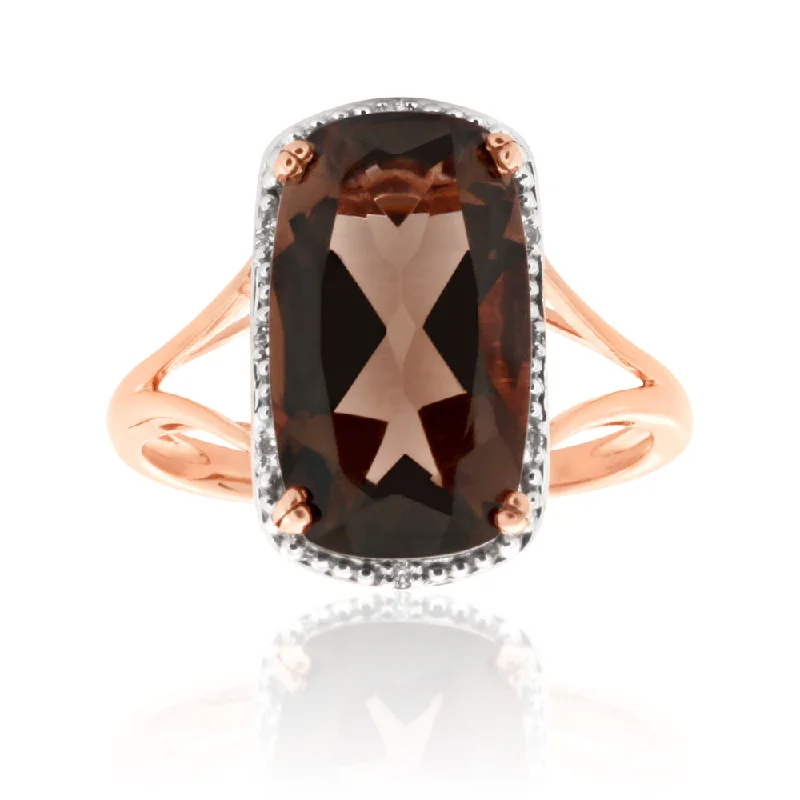 women’s engagement rings with rubies -9ct Rose Gold 4.00 Carats Smokey Quartz and Diamond Ring  *No Resize*