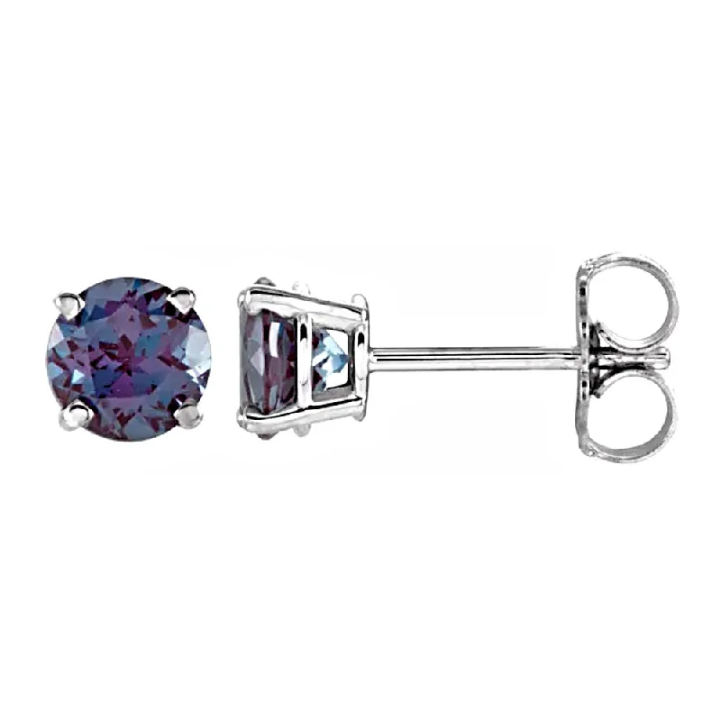 women’s pearl earrings -Color Change Chatham Created Alexandrite Cast Basket Stud Earrings 14K White Gold