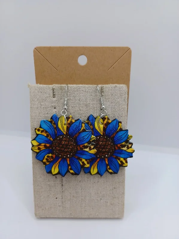 women’s hoop earrings -Blue, Yellow, & Leopard Sunflower Earrings