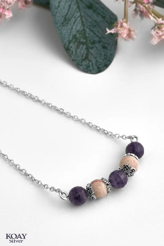 boho necklaces for women -Amethyst Stones Necklace