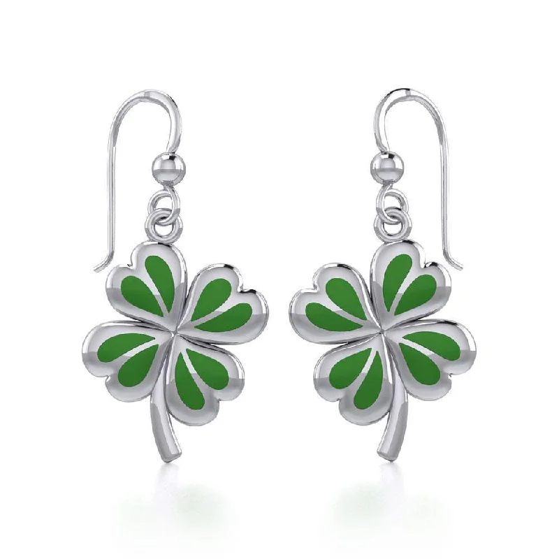 women’s adjustable earrings -Lucky Four Leaf Clover Silver Earrings with Greend enamel TER1843