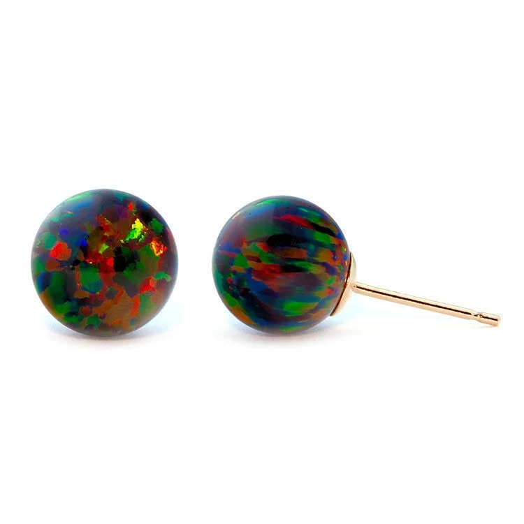 women’s long earrings -Aurora: 10mm Black Australian Opal Ball Stud Earrings 14-20 Gold Filled