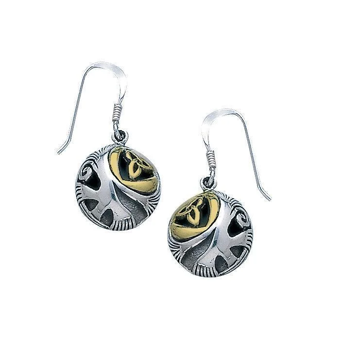 women’s pearl earrings -Celtic Trinity in Round Silver and Gold Earrings TEV2571