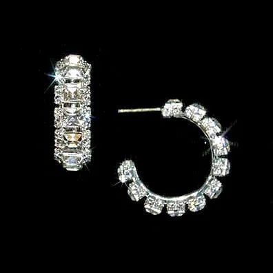 unique hoop earrings for women -Princess Cut Crystal Hoop Post Earrings w Swarovski Crystals