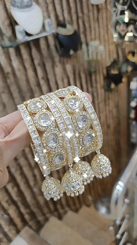 wedding bangles for women -American Diamond Dazzle Pearl Bangles Jhumka Set Weddings Crystal Jewelry