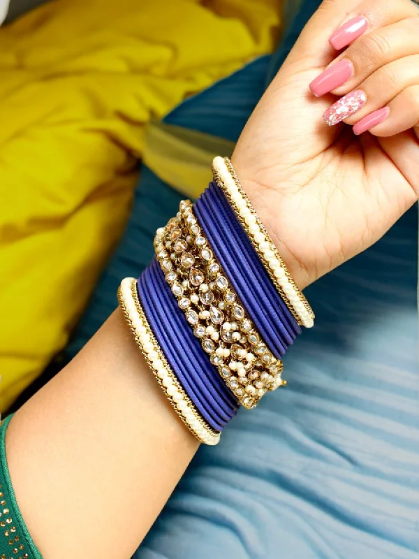 custom bangles for women -Blue Pearl Beaded Kundan Bangle Set, Indian Bangles, Bollywood Bangles, Kundan Bangles Set, Indian Pearl Bangles Set