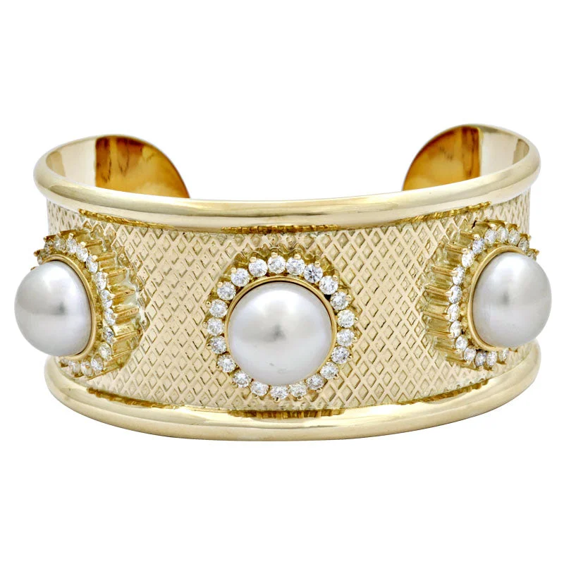 women’s braided bracelets -Cuff Bangle-South Sea Pearl and Diamond