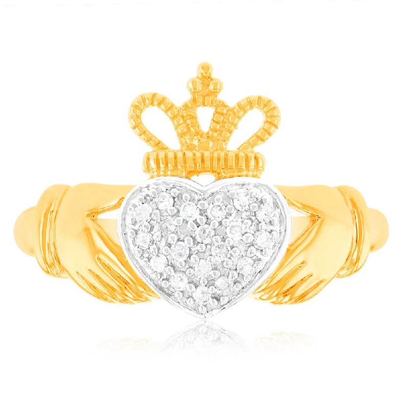 halo diamond engagement rings -1/10 Carat Diamond Ring in 9ct Yellow Gold