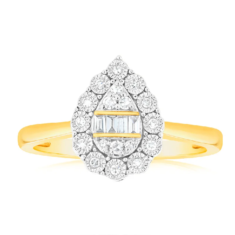 women’s engagement rings with colored stones -Luminesce Lab Grown Pear Shape 0.12Ct Diamond Ring in 9ct Yellow Gold