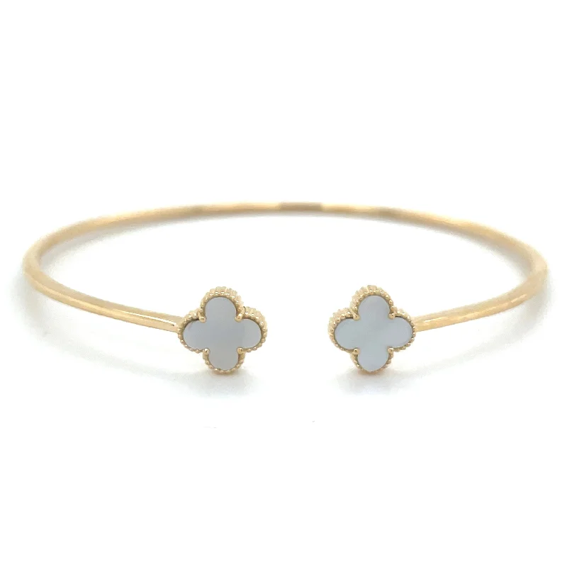 adjustable bangles for women -9ct Yellow Gold Mother Of Pearl Clover Bangle