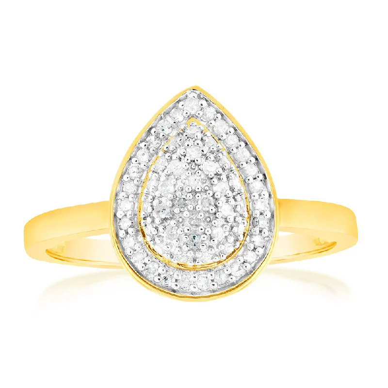 classic gold engagement rings -1/5Carat Pear Shaped Diamond Ring in 9ct Yellow Gold