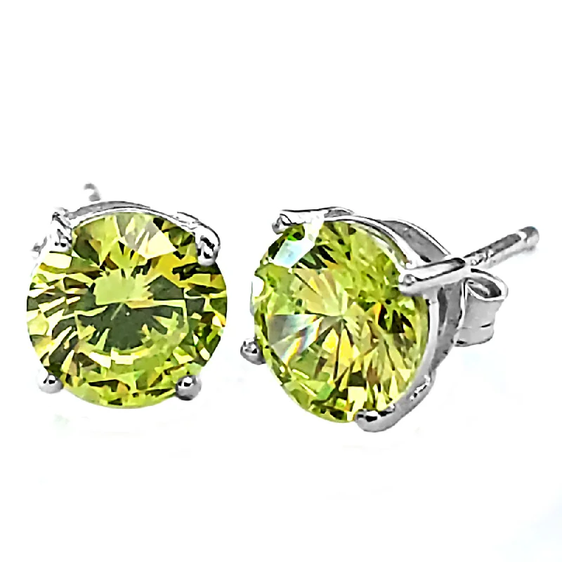 women’s bar earrings -1000 Jewels Brilliant Cut Simulated Peridot Ice CZ Silver Stud Earrings