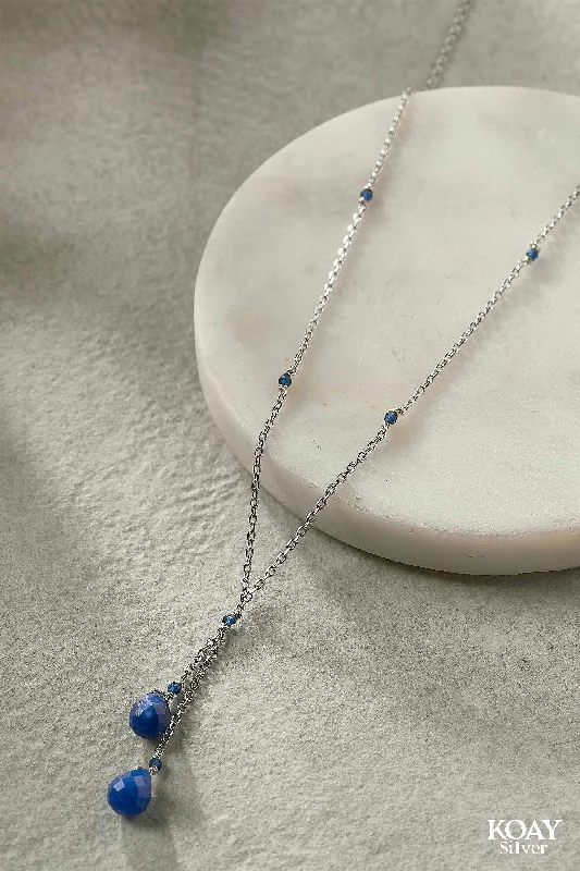 dainty necklaces for women -Navy Blue Stones Necklace