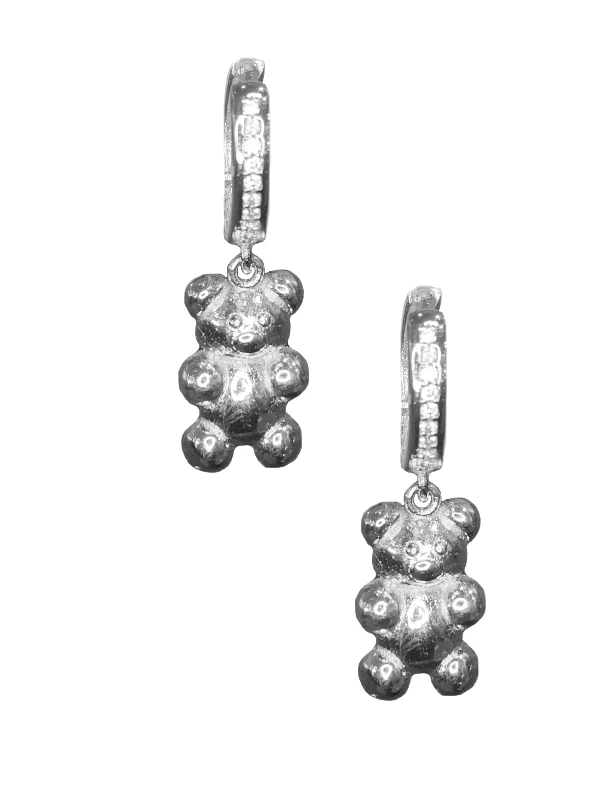 women’s gold earrings with diamonds -Gummy Bear Hoops/Charms - Silver