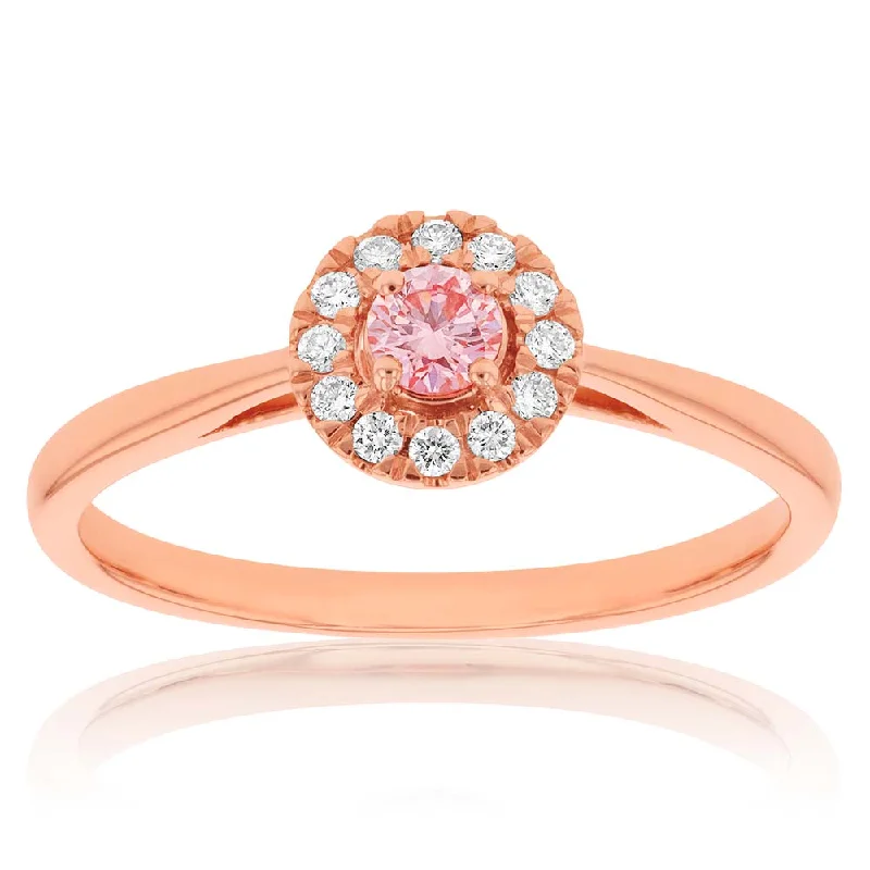 engagement rings with moissanite diamonds -Luminesce Lab Grown 9ct Rose Gold 1/5 Carat Pink & White Diamond Ring