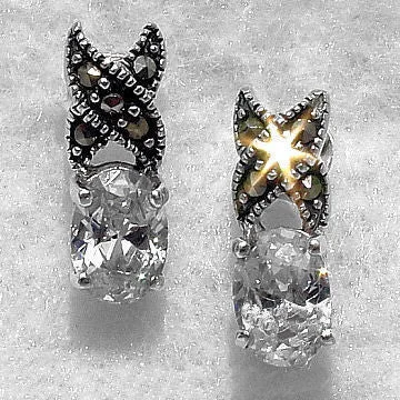 diamond stud earrings for women -Kate: 2.0ct Russian Ice CZ & Marcasite Hugs-n-Kisses Post Earrings