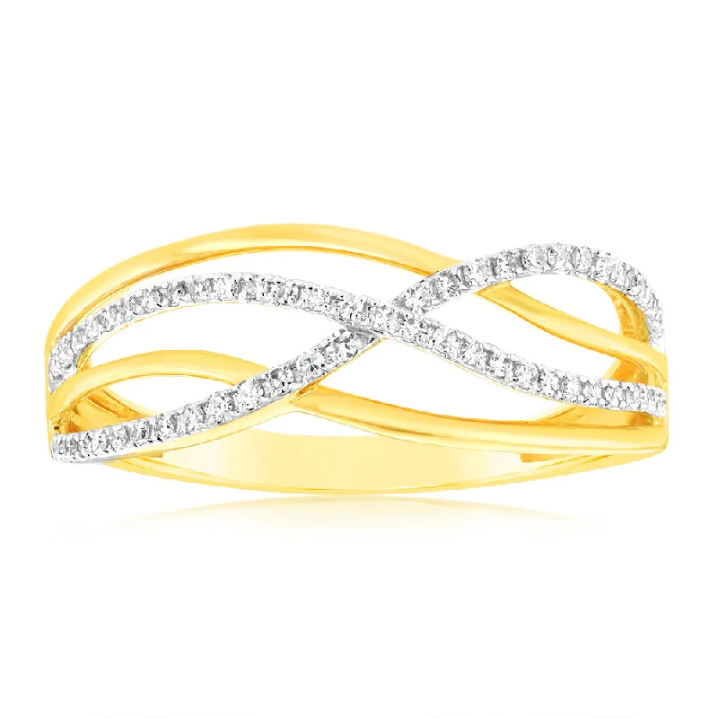 engagement rings with side diamonds -9ct Yellow Gold Luminesce Lab Grown Double Band Diamond Ring