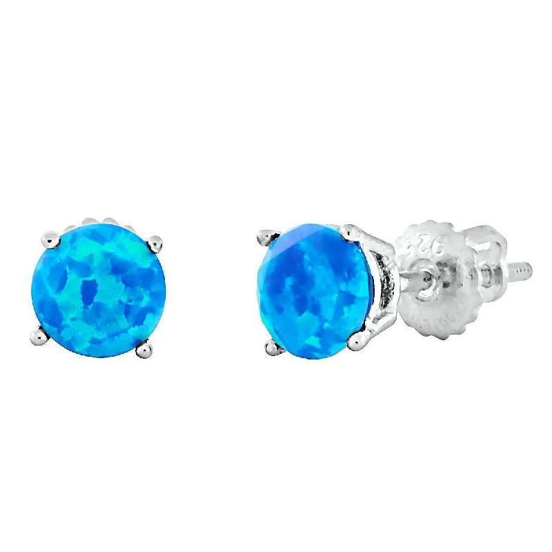 women’s heart-shaped earrings -Oceans: 6mm Diamond Cut Faceted Pacific Blue Opal Screw Back Earrings