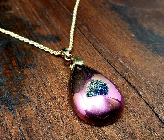 women’s hollow pendant necklaces -Rainbow Druzy Necklace