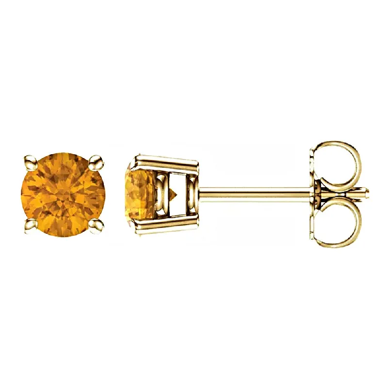 gold earrings for women -Natural Citrine 4-Prong Cast Basket Stud Earrings 14K Yellow Gold